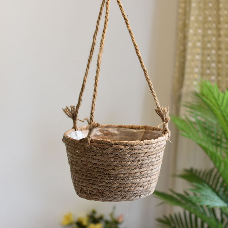 Woven Flower Straw Hanging Baskets