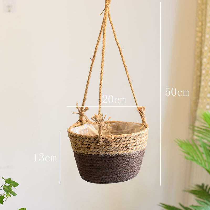 Woven Flower Straw Hanging Baskets