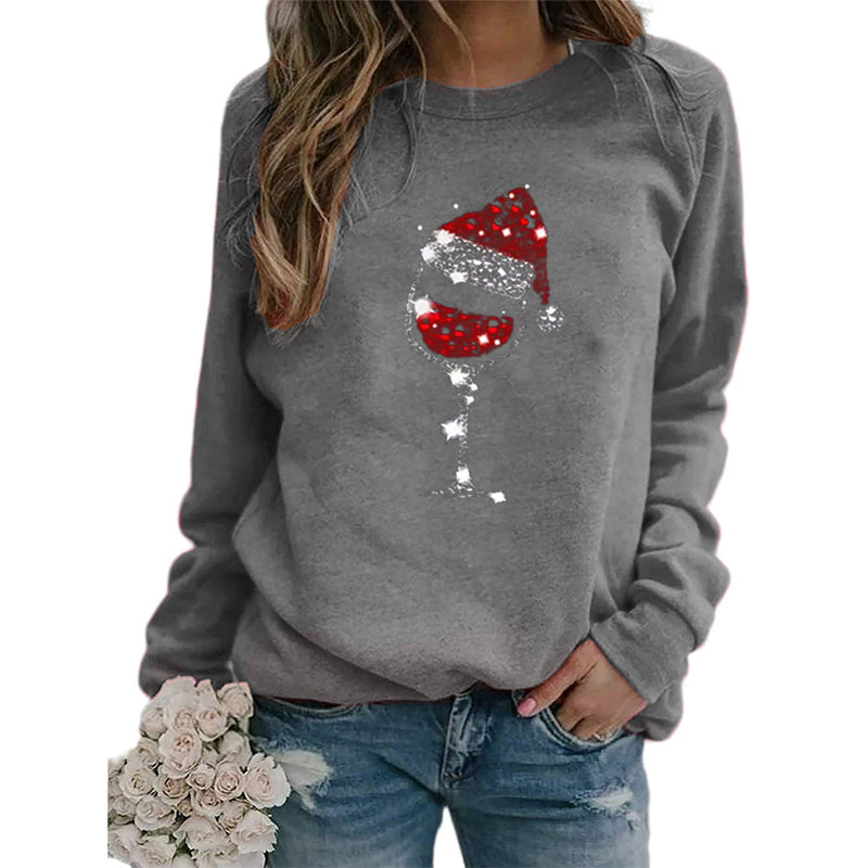 Christmas Hat Red Wine Glass Print Sweater