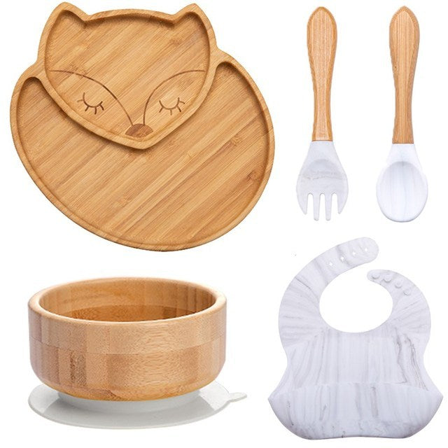 Kids Wooden Feeding Tableware Set