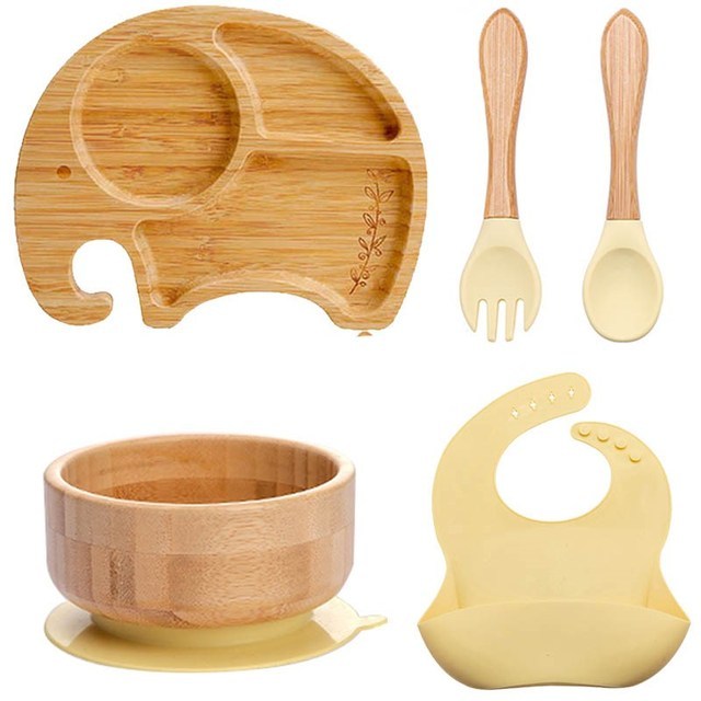Kids Wooden Feeding Tableware Set