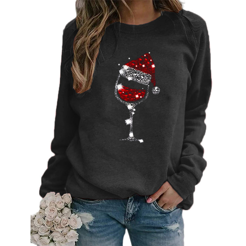 Christmas Hat Red Wine Glass Print Sweater