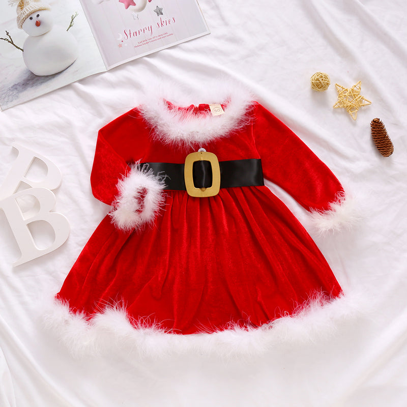 Christmas Girls Long Sleeve Solid Dress