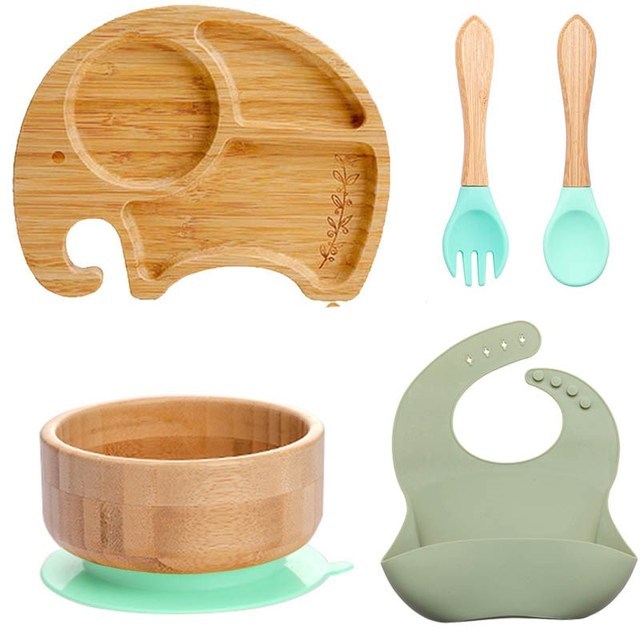 Kids Wooden Feeding Tableware Set