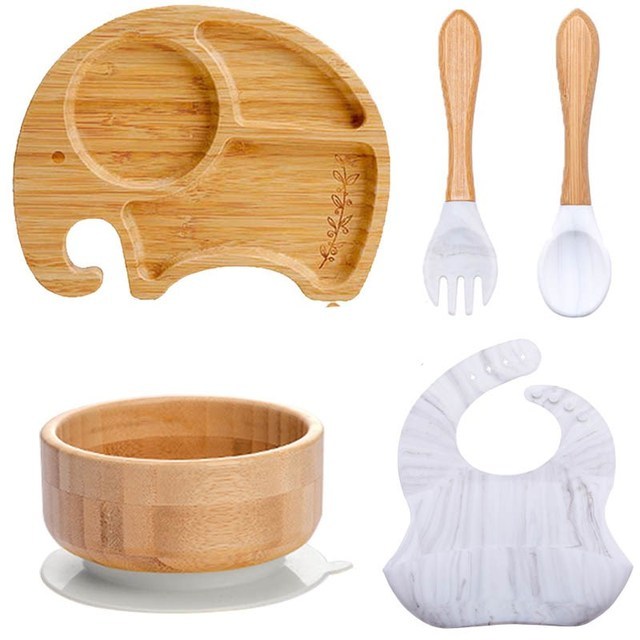 Kids Wooden Feeding Tableware Set