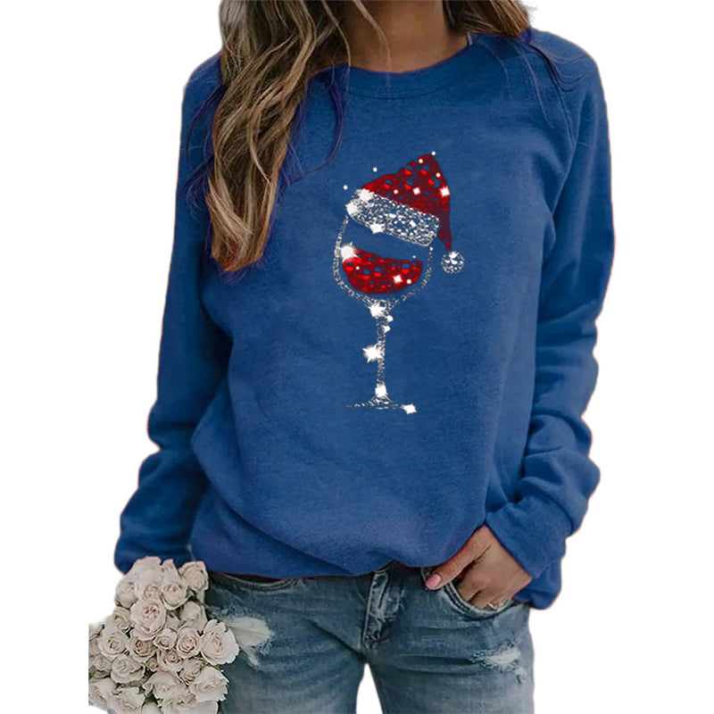 Christmas Hat Red Wine Glass Print Sweater