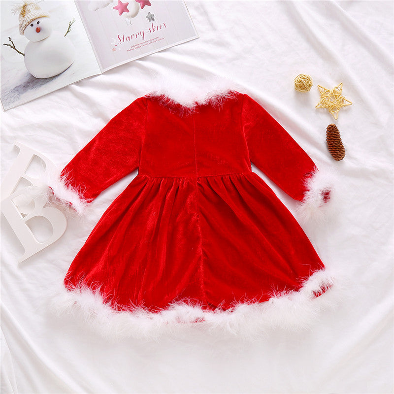 Christmas Girls Long Sleeve Solid Dress