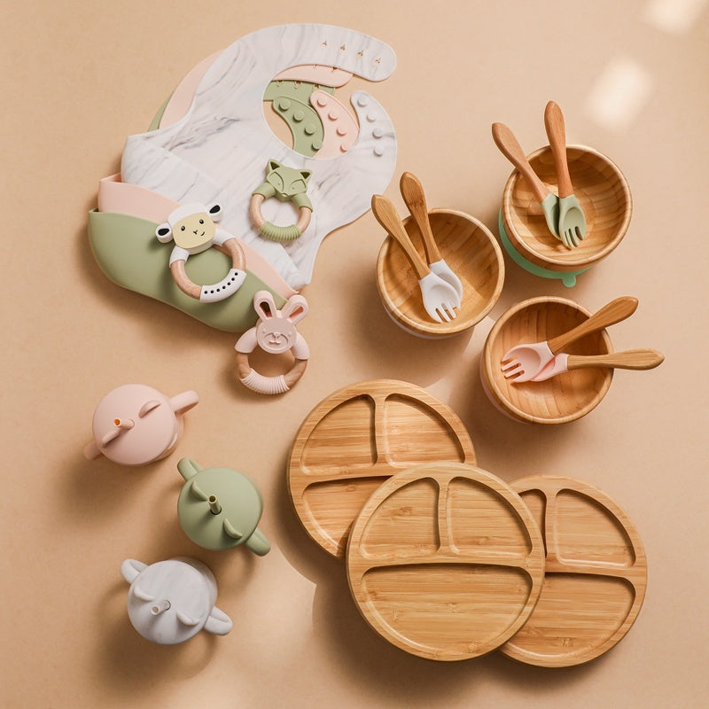 Kids Wooden Feeding Tableware Set