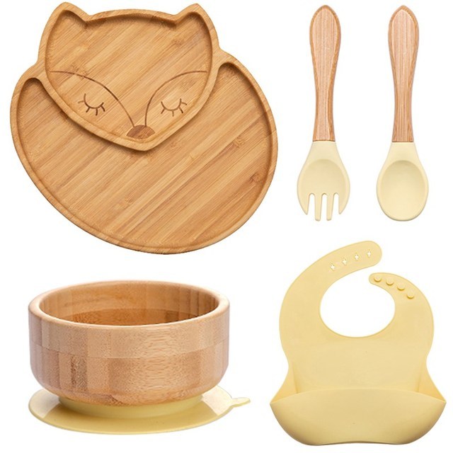 Kids Wooden Feeding Tableware Set