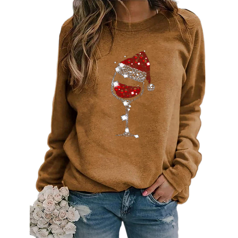 Christmas Hat Red Wine Glass Print Sweater