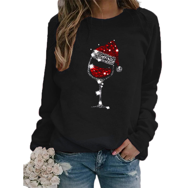 Christmas Hat Red Wine Glass Print Sweater